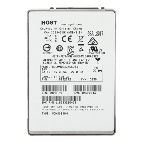 Disque Dur SSD EMC 118033290-03 HUSMM1640ASS204 400GB SAS-3 MLC 2.5'' - Afbeelding 3 van 3
