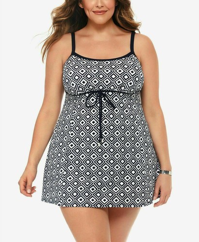 SWIM SOLUTIONS Princess Seam Empire Waist Tummy Control Swimdress 10 Navy