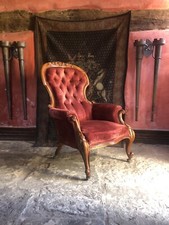Original Heavy Walnut Antique Grandfather Fireside Gentleman's Reading Arm Chair