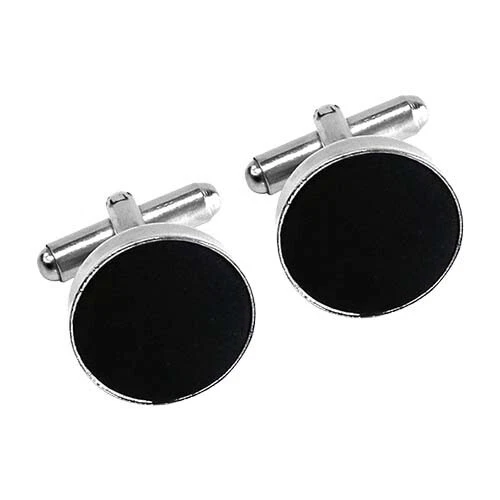 AAMERA Round Black Metal Cufflinks
