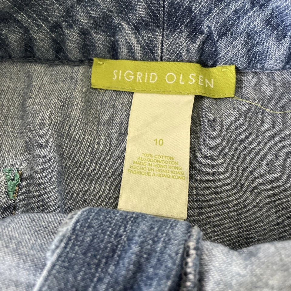 Falda vaquera vintage Sigrid Olsen para mujer talla 10 midi azul cambray Y2K años 90 acampanada Foto 3 de 4