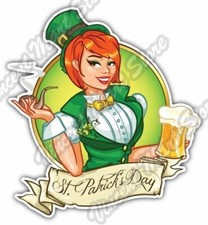 Irish Girl St. Patrick's Day Beer Gift Car Bumper Vinyl Sticker Decal 4"X5"