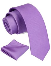 2.4" Slim Necktie and Handkerchief Set For Men Solid Skinny Tie Light Purple