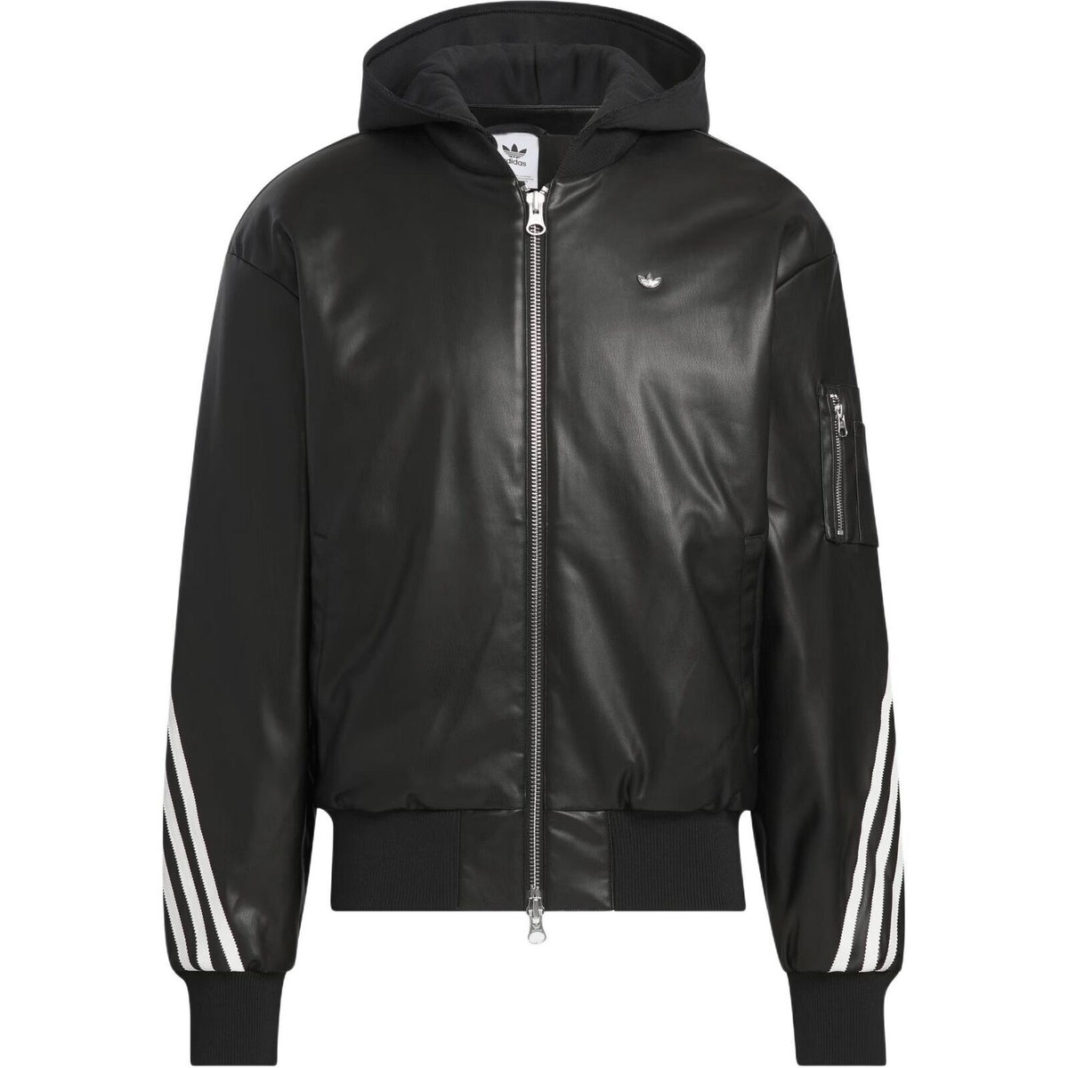 adidas FAUX LEATHER JACKET ブラック adidas Originals FW24 PU Jacket Series Fashion Logo Faux