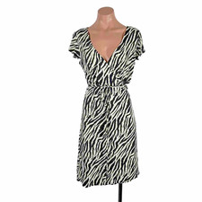 VTG 90s Spago black white zebra printed short sleeve Wrap casual dress 8 NWT