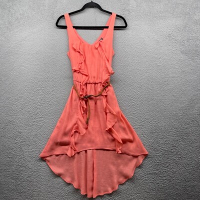 Lily Rose Women Dress Fit Flare Pink Sleeveless V-Neck Belt Chiffon Rayon Size S
