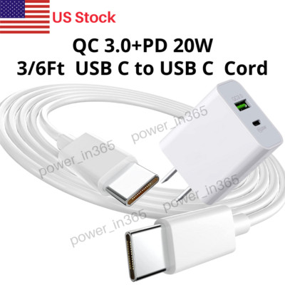 For Android Samsung Type C Cable QC 3.0 PD 20W Fast Charger Power Adapter Block