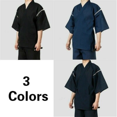 Herren Japanisch Jinbei Kimono Satz Yukata Bademantel Atmungsaktiv Leicht