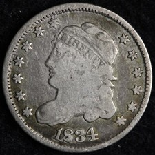 1834 Capped Bust Silver Half Dime VF E150 GRFT