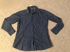 Walls Plaid Mens Pearl Snap Button-up Long Sleeve Shirt L Large Blue and Black