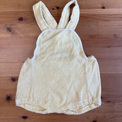 Vintage Baby Romper Terrycloth Overall Shortall  12 Months Bubble Butter Yellow