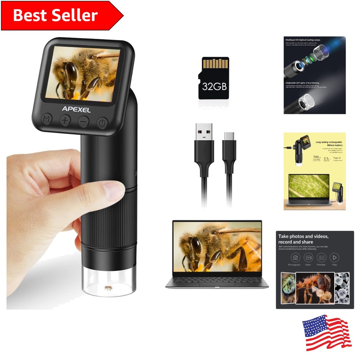 CAMPUSデジタル８００ 800X HD Handheld Digital Microscope with LCD, 32GB SD