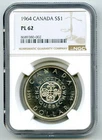 1964 S$1 CANADA SILVER CHARLOTTETOWN QUEBEC NGC PL62 PROOF LIKE DOLLAR COIN