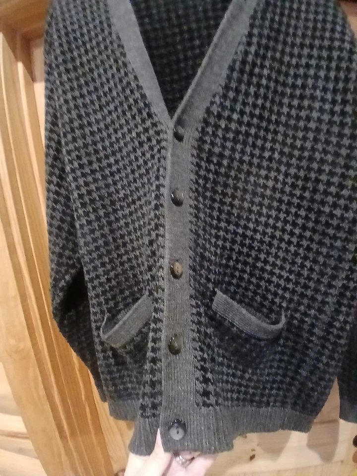 Trader Bay Sweater  Vtg Men M Gray Blk, Gray Cardigan  Knit Button Made USA - Image 2 of 4