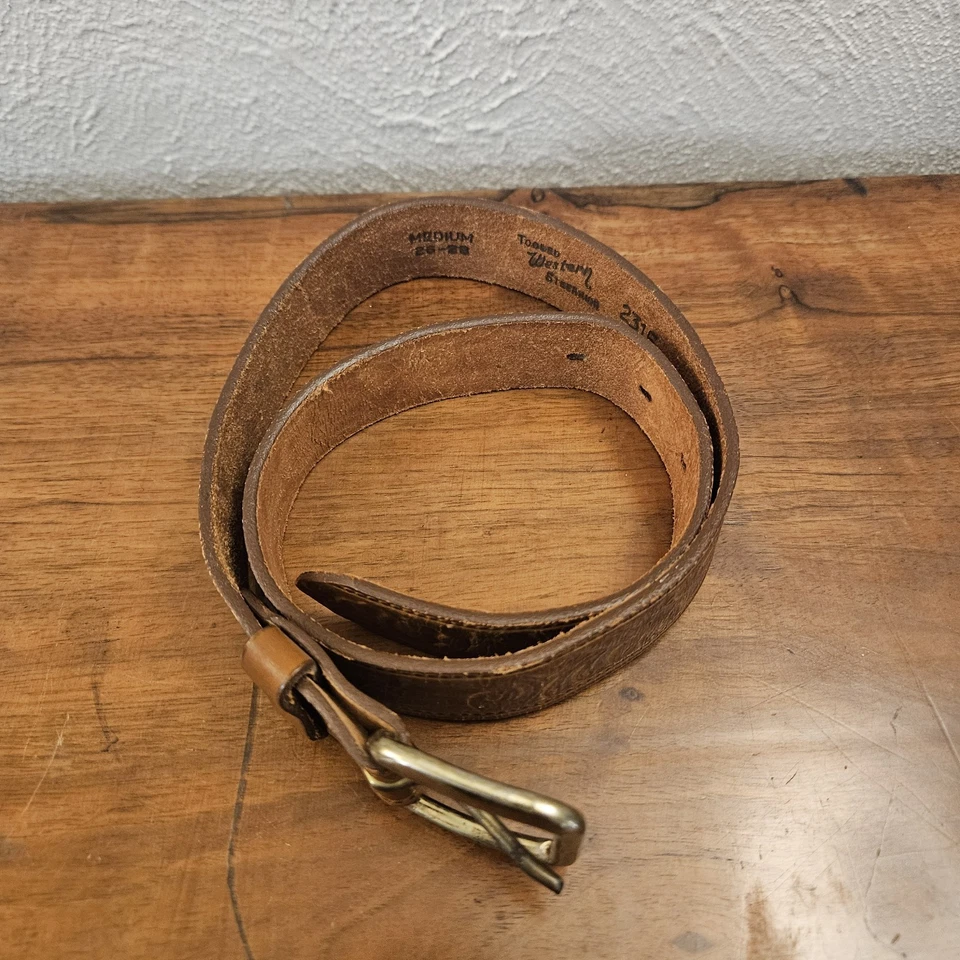 Cinturón de cuero artesanal vintage de cuero de oveja tooled juvenil talla mediana 26-28 Foto 2 de 4