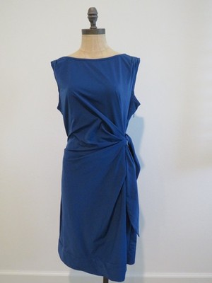 Diane Von Furstenberg DVF Dress SIze 10 Blue wrap belt sleeveless knee mid