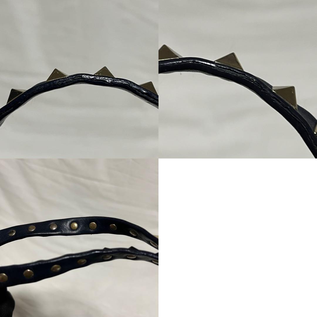 Valentino Garavani Navy Leather 2-Way Studded Tote Bag, Shoulder, Authentic Jap thumbnail 17