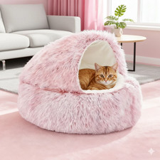 Pet Dog Cat Bed Round Plush Kitten Warm Sleeping Nest Bed Cat Igloo Cave House