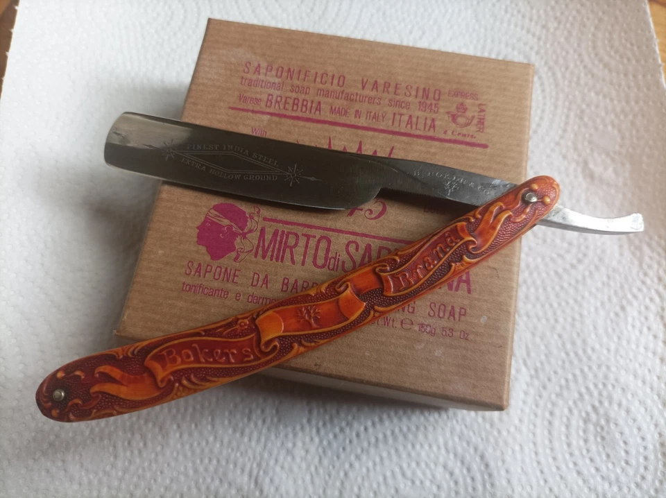 Boker Finest Indian Steel Vintage Straight Razor Very Nice Scale With Case - Immagine 2 di 4