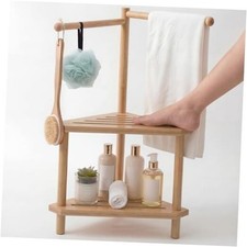 2 Tier 17" x 31" Bamboo Corner Shower Stool Foot Rest with Towel Bar, Wood