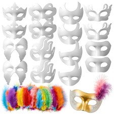 ZHBDMGK White Masquerade Masks, 16Pcs Unpainted Blank DIY Masks in 8 Styles for