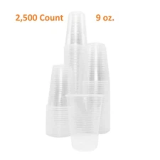2500 Drinking Cup Disposable Plastic Cups 9 oz, Clear For Cold Beverages