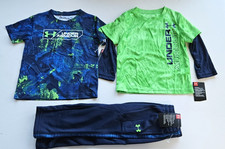 UA Under Armour 18M Infant/Toddler Boy's 3 Pc Pants Shirt Set Blue Green NWT