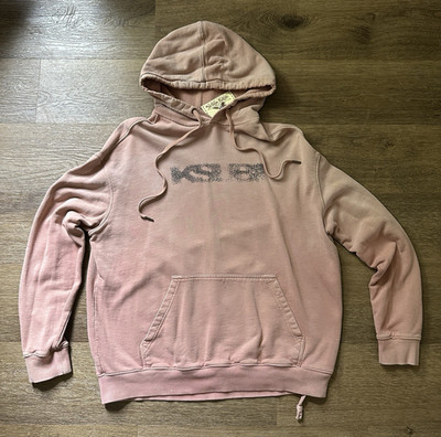 Ksubi Women s S Pink Pullover Hoodie Cotton Fleece Logo Pockets Drawstring
