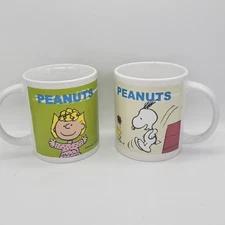 2 Mugs Peanuts 2016 Worldwide LLC Multicolor Solid White 16 oz Graphic Ceramic
