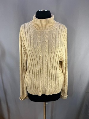 Charter Club Women L Cream Gold Sparkle Cable Knit Turtleneck | Coquette Holiday