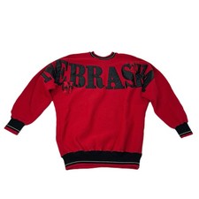 Vintage 90s Nebraska Huskers Spell Out Logo Crewneck Sweatshirt Red Size Large