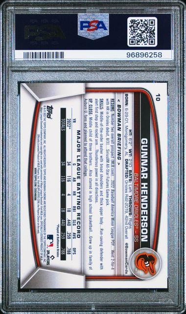 2023 Bowman Chrome Gunnar Henderson Rookie SP #10 PSA 10 view 2