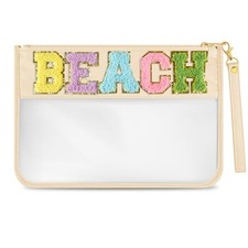 Chenille Letter Bag Cute Clear Zipper Stuff Pouch Portable Multi Beige-beach