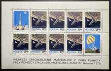 POLAND 1970 MINT NH SC#1771 MINI SHEET 8 + 2 LABELS, LUNA 16 LANDING on MOON