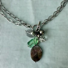 Lia Sophia Chain Pendant Necklace 17" Abalone Shell Acrylic Beads Toggle Clasp