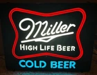 VINTAGE 1980'S MILLER HIGH LIFE BEER NEO NEON LIGHTED SIGN-LIGHT-LAGER-COLD BEER