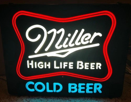 VINTAGE 1980'S MILLER HIGH LIFE BEER NEO NEON LIGHTED SIGN-LIGHT-LAGER-COLD BEER