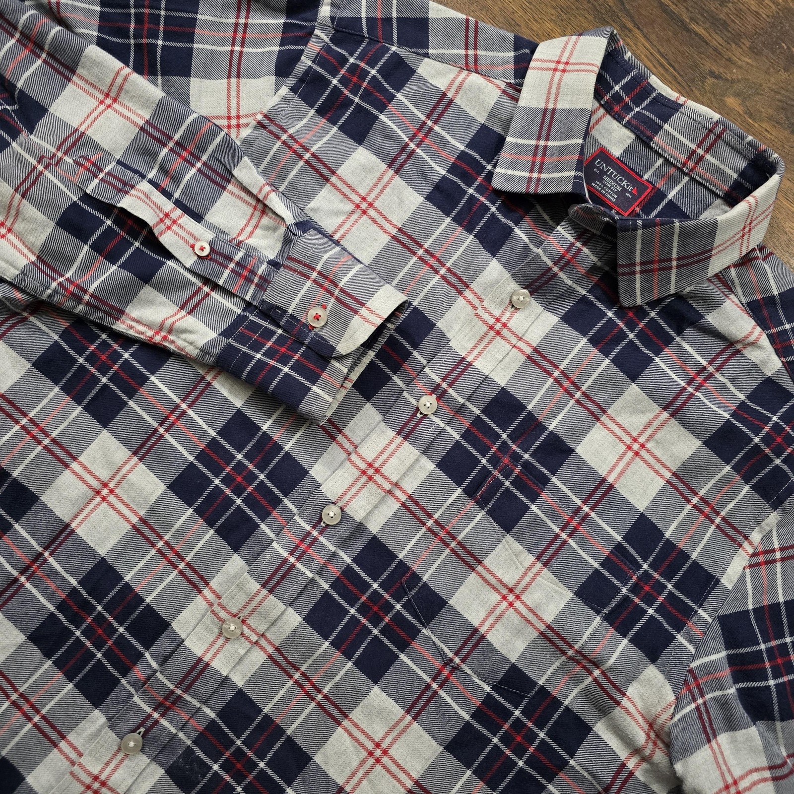UNTUCKit Shirt Mens Medium Blue Plaid Campeneta Flannel Button Up Long Sleeve