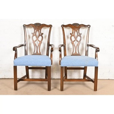 Drexel Heritage Georgian Carved Mahogany Armchairs or Dining