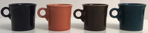 4 Fiesta Ware Coffee Cups O Ring Handle Homer Laughlin HLC Mugs USA Dark Colors