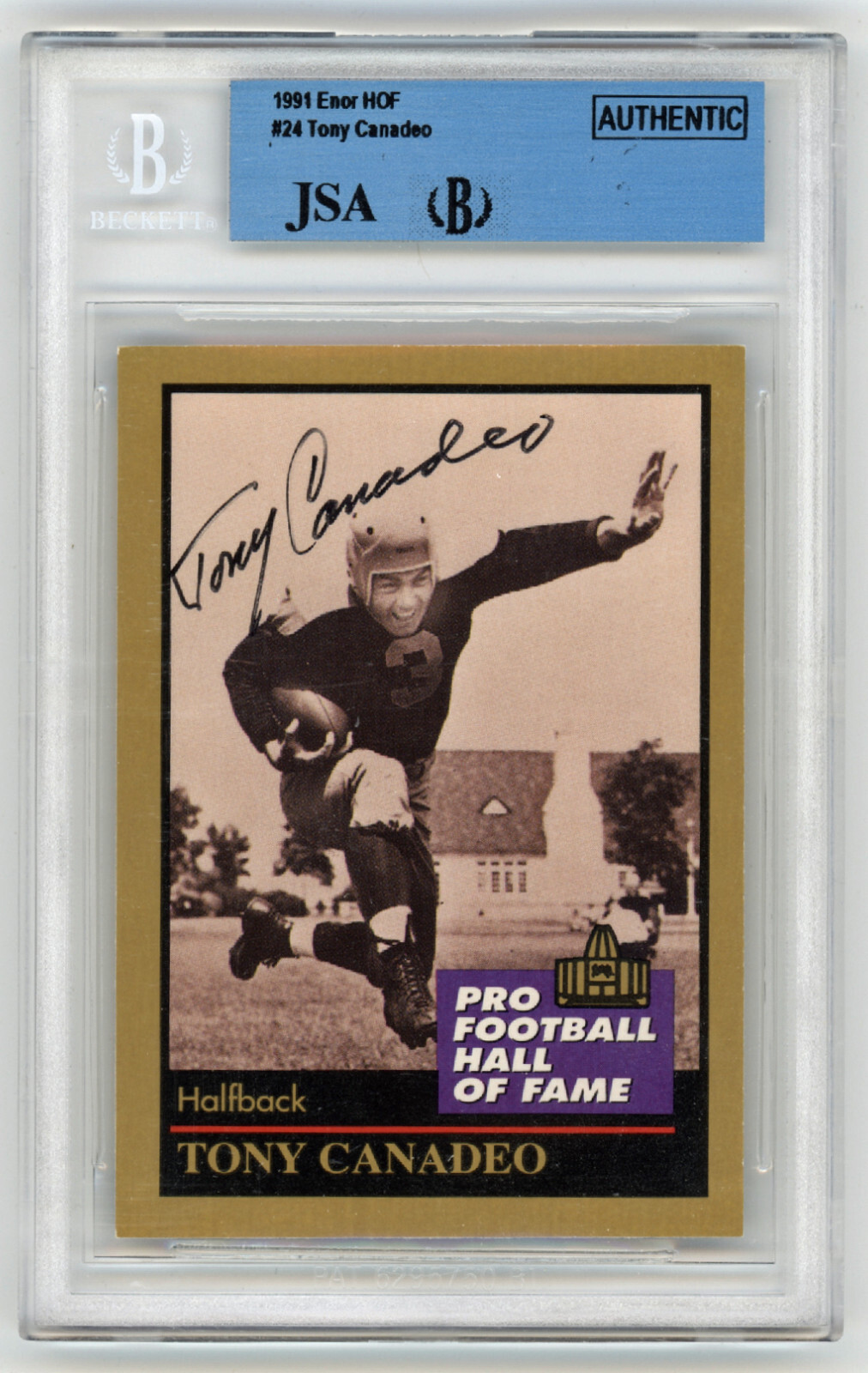 Tony Canadeo Autographed Signed Green Bay Packers 1991 PACKERS card ENOR #24 AUTO JSA Beckett HOF 