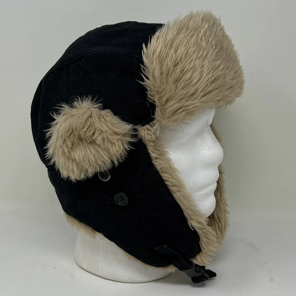 Boné de caça e snowboard KB ETHOS chapéu caçador masculino preto forrado de colcha lona pele sintética - Imagem 4 de 4