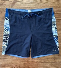Nike Men  s Large Blue Tropical Print Mesh-Lined Swim Trunks 8  Inseam