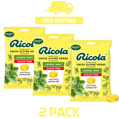 3-PK Ricola Sugar Free Lemon Mint Throat Drops Refreshing Throat Relief, 45 CT
