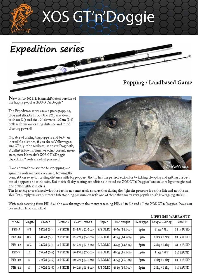 2025 HAMACHI 10' XOS GT'n'Doggie Exp 50 - 100lb Japanese OVERHEAD fishing rod - Image 3 of 4
