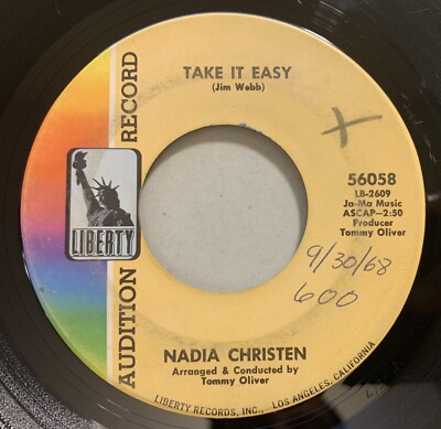 Nadia Christen - Take It Easy / Take Me Back 45 Liberty Promo 1968 Soul VG