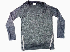 Danskin Now Women's Double Zipper Long Sleeve Thumb Holes Gray Shirt 8-10