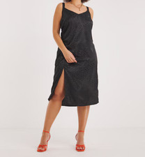 SIMPLY BE LADIES BLACK SATIN JACQUARD RUCHED SLIP DRESS NEW (ref 429) SALE