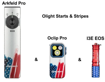 Olight Arkfeld Pro & Oclip Pro & I3E EOS Stars & Stripes Flashlights