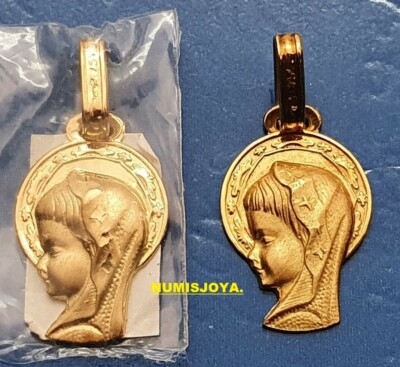 Médaille Vierge Fille En Or 18 Carats - Poids 1,60g - Diamètre 17,5mm + 7mm